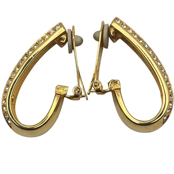 Radiance Gold-Tone Black Enamel Crystal Clip Earrings Bold Designer Style Runway - Picture 5 of 12